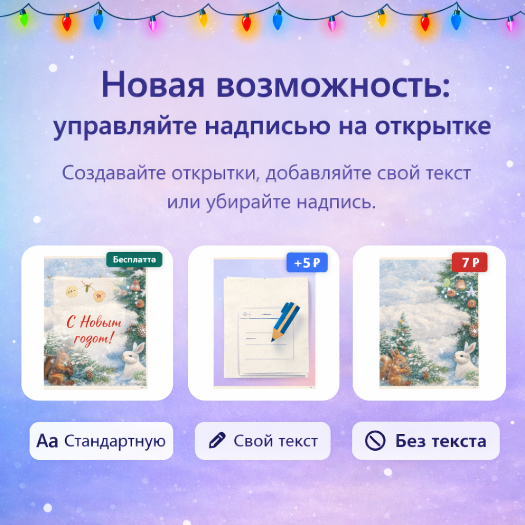 🎄 Новая возможность: управляйте надписью на открытке