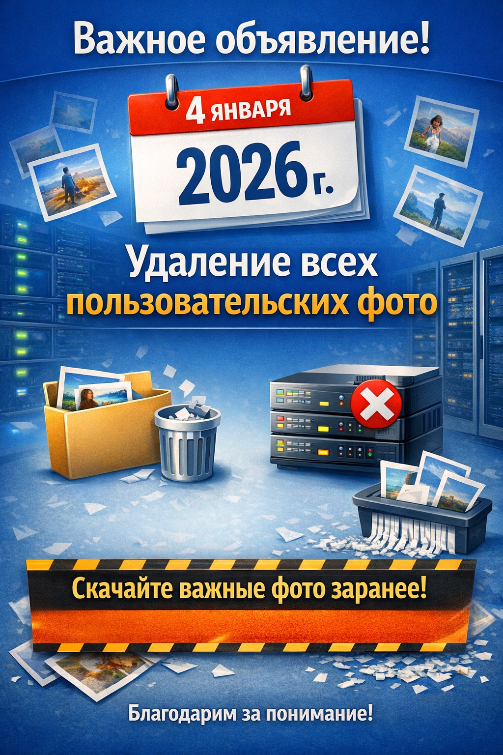 Плановая очистка сервера и удаление пользовательских генераций 23.03.2026